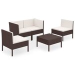 vidaXL Salon de jardin 5 Pièces avec coussins résine tressée marron