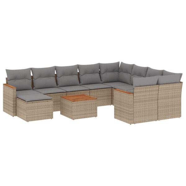 vidaXL Salon de jardin 11 Pièces avec coussins beige résine tressée