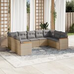 vidaXL Salon de jardin avec coussins 9 Pièces beige résine tressée