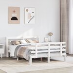 vidaXL Cadre de lit et tête de lit sans matelas blanc 135x190 cm