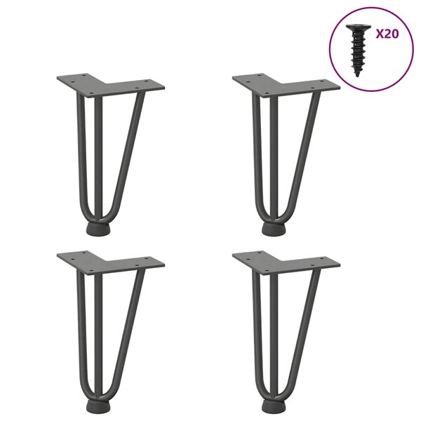 vidaXL Pieds en épingle à cheveux pour table basse 4 pièces Anthracite 20 cm Acier massif