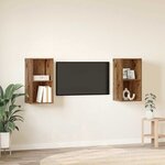 vidaXL Meuble TV mural 2 Pièces Bois ancien 37 x 37 x 72 cm
