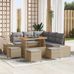 Ensemble de 9 canapés de jardin avec coussins beige en rotin poly