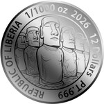 Pièce de monnaie en Platine 12 Dollars g 0.031 (1/1000 oz) Millésime 2026 MOAI 1/1000 (PRÉCOMMANDE)