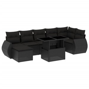 vidaXL Salon de jardin 8 Pièces avec coussins noir résine tressée