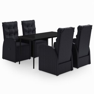 vidaXL Ensemble à manger de jardin avec coussins 5 Pièces Noir