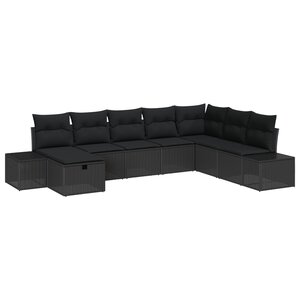 vidaXL Ensemble de canapé de jardin 8 pièces avec coussins en poly rotin noir
