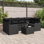 Ensemble de canapé de jardin de 7 pièces avec coussins en rotin synthétique noir