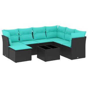 vidaXL Salon de jardin 8 Pièces avec coussins noir résine tressée