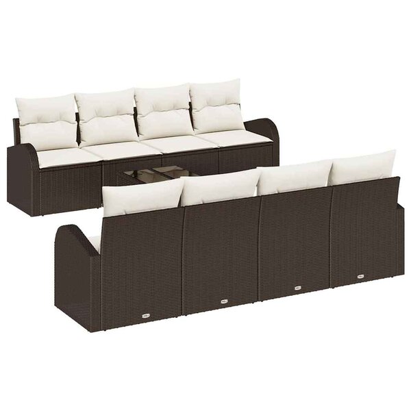 vidaXL Ensemble de canapé de jardin avec coussin 9 Pièces Marron et Crème