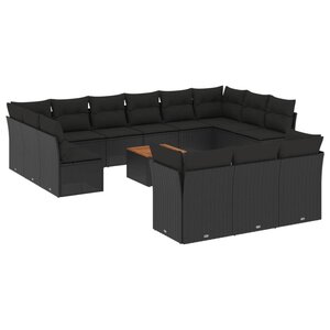 vidaXL Salon de jardin avec coussins 14 Pièces noir résine tressée