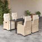 vidaXL Ensemble à manger de jardin avec coussins 5Pièces Beige poly rotin