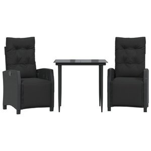 vidaXL Ensemble à manger de jardin avec coussins 3 Pièces Noir