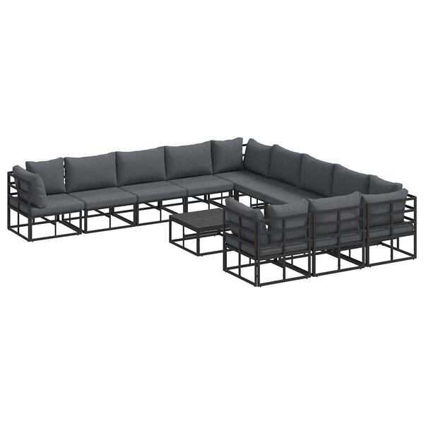 vidaXL Ensemble de canapé de jardin avec coussin 12 Pièces Noir Aluminium