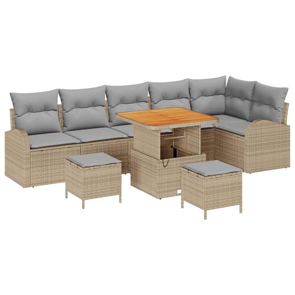 vidaXL Ensemble de canapé de jardin 9 Pièces Beige Poly rotin