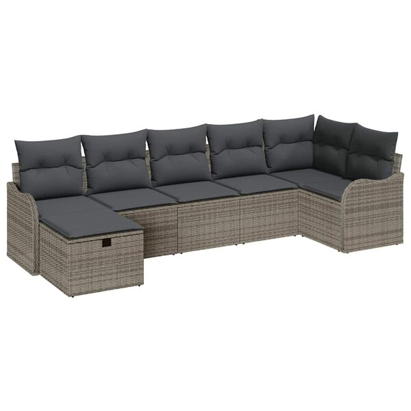 vidaXL Ensemble de Canapés avec coussin 7 Pièces Gris polyrotin