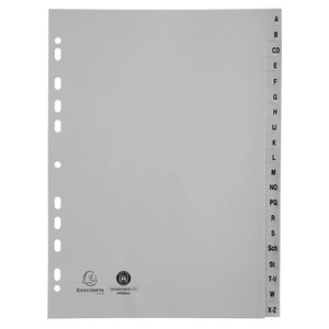 Intercalaires Imprimés Alphabétiques Pp Recyclé Gris A-z (alphabet Allemand) - 20 Positions - A4 - Gris - Exacompta