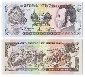 Billet de collection 5 lempiras 1996 honduras - neuf - p81a