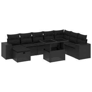 vidaXL Salon de jardin 9 Pièces avec coussins noir résine tressée