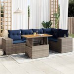 vidaXL Salon de jardin 6 Pièces avec coussins gris résine tressée