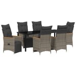 vidaXL Ensemble de Salle à Manger de Jardin de 7 Pièces avec Coussins Gris Poly Rattan