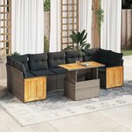 vidaXL Salon de jardin avec coussins 8 Pièces gris résine tressée acacia