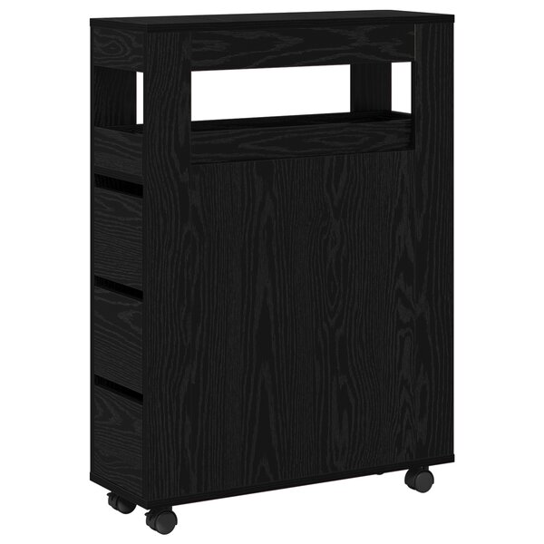 vidaXL Cabinet de Salle de Bain Étroit Sur Roues Chêne Noir Bois d'Ingénierie