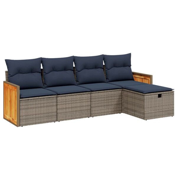 vidaXL Salon de jardin 5 Pièces avec coussins gris résine tressée