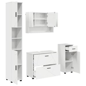 vidaXL Ensemble de mobilier de salle de bain 4 Pièces Blanc brillant