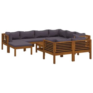 vidaXL Salon de jardin 10 Pièces avec coussin Bois d'acacia solide