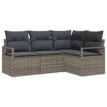 vidaXL Canapé de jardin 4 pièces avec coussins gris en poly rotin