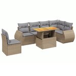 vidaXL Salon de jardin avec coussins 7 Pièces beige résine tressée
