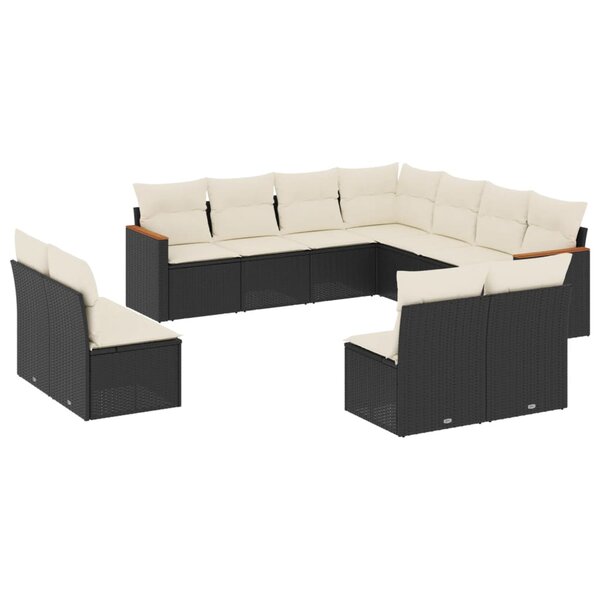 vidaXL Salon de jardin 11 Pièces avec coussins noir résine tressée
