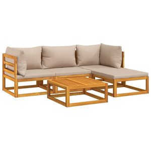Salon de jardin meuble d'extérieur ensemble de mobilier 5 pièces avec coussins taupe bois massif 02_0016502