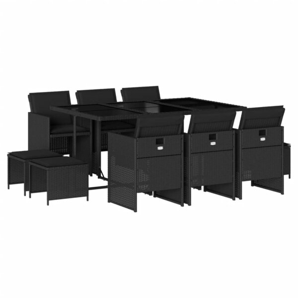 vidaXL Ensemble à manger de jardin 11 Pièces coussins noir résine tressée
