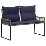 vidaXL Banc extérieur avec coussin 4 Pièces Gris et bleu marine polyrotin