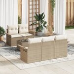 vidaXL Ensemble de Canapé de Jardin 6 pièces avec Coussins Beige Poly Rattan