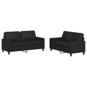 vidaXL Ensemble de canapés 2 Pièces avec coussins Noir Similicuir