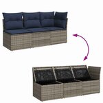 vidaXL Canapé de jardin avec coussins 3 places gris résine tressée