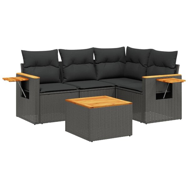vidaXL Salon de jardin 5 Pièces avec coussins noir résine tressée