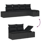 vidaXL Ensemble de canapé de jardin 5 pièces avec coussins noirs en rattan poly