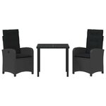 vidaXL Ensemble de salle à manger pour jardin 3 Pièces Noir polyrotin
