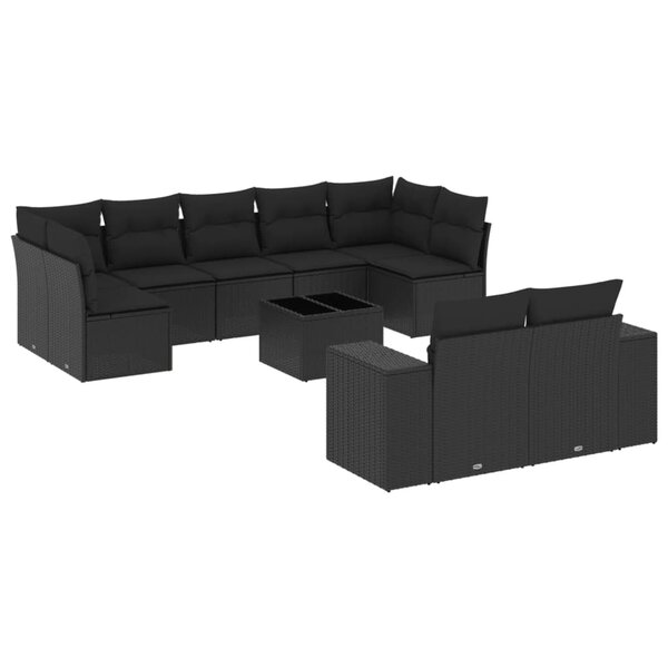 vidaXL Salon de jardin 10 Pièces avec coussins noir résine tressée