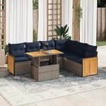 vidaXL Salon de jardin avec coussins 7 Pièces gris résine tressée acacia