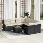 vidaXL Ensemble de canapé de jardin avec coussin 9 Pièces Noir et Crème