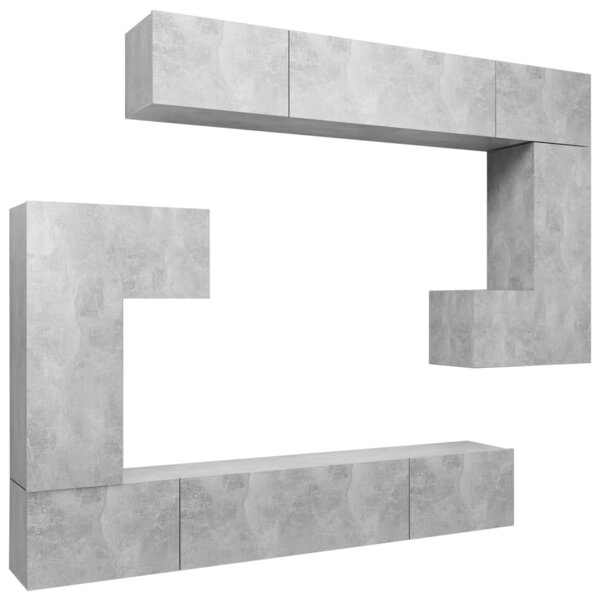 vidaXL Ensemble de meubles TV 8 Pièces Gris béton Bois d'ingénierie