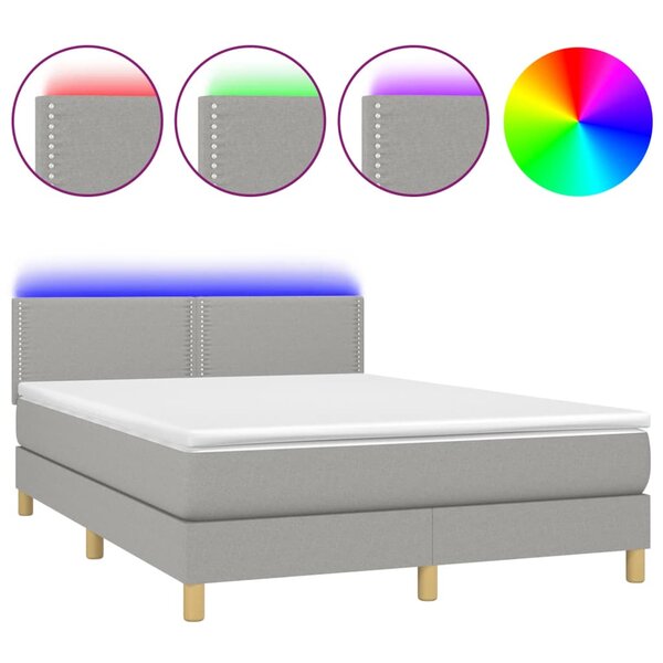 vidaXL Sommier à lattes de lit et matelas et LED Gris clair 140x190 cm