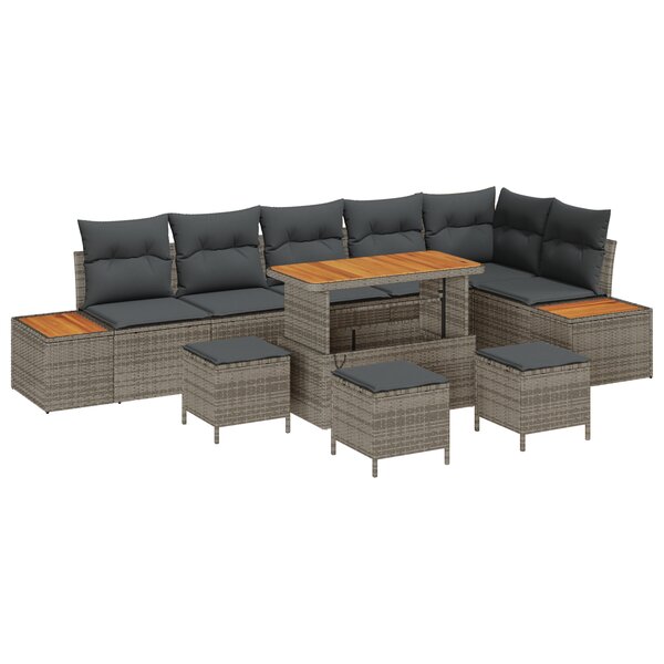 Ensemble de Canapés de Jardin de 10 Pièces avec Coussins Gris en Rattan Poly Acacia