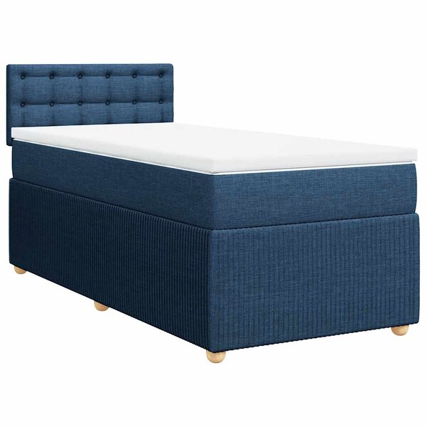 vidaXL Sommier à lattes de lit avec matelas Bleu 90x200 cm Tissu