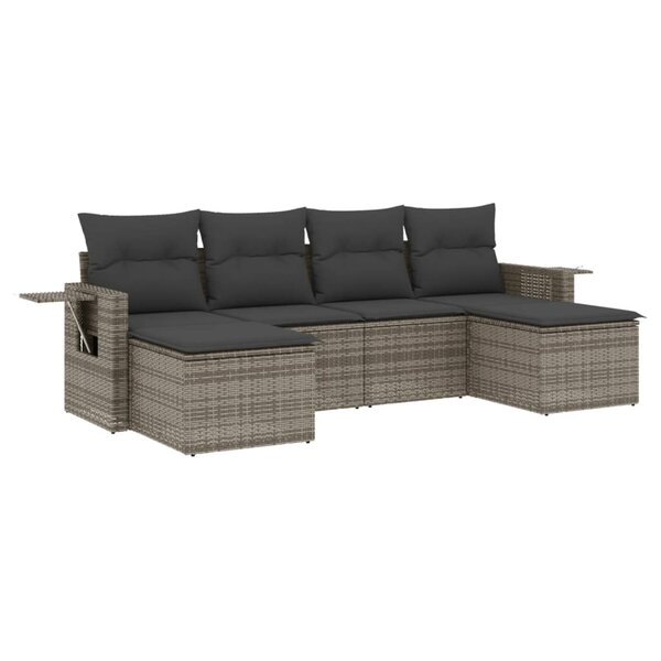 vidaXL Salon de jardin 6 Pièces avec coussins gris résine tressée